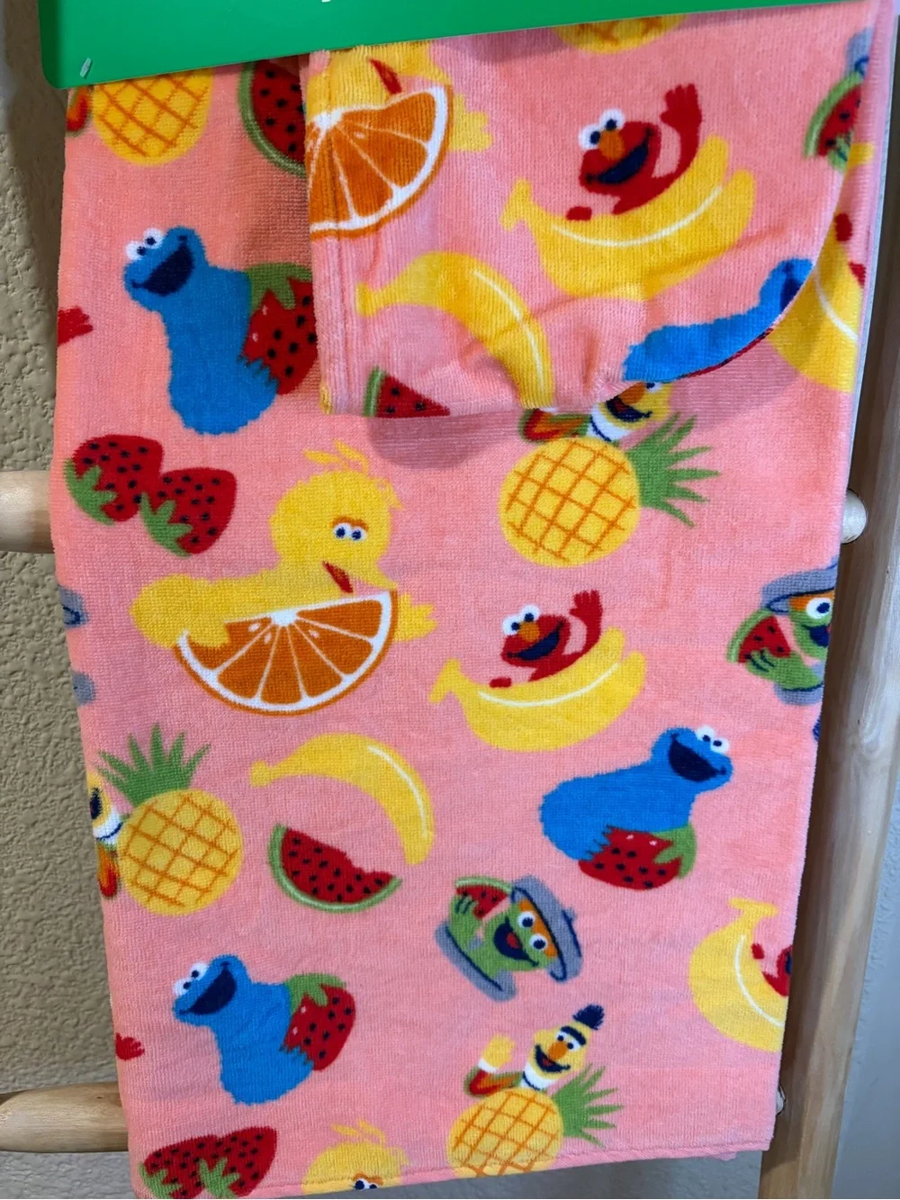 Sesame Street Fruit Friends Hooded Towel Elmo Cookie Monster Big Bird NWT